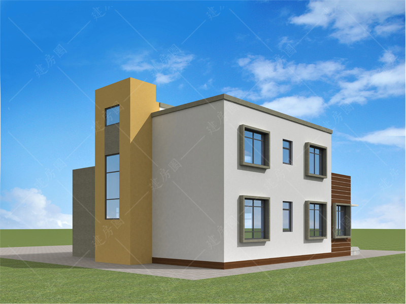 農(nóng)村二層現(xiàn)代自建房設(shè)計(jì)圖紙背面效果圖