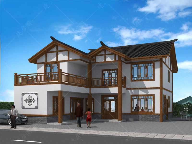 農(nóng)村二層中式風格自建房設(shè)計圖正面效果圖