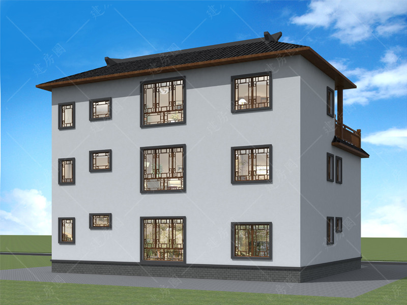 農(nóng)村三層中式自建房設(shè)計(jì)圖紙背面效果圖