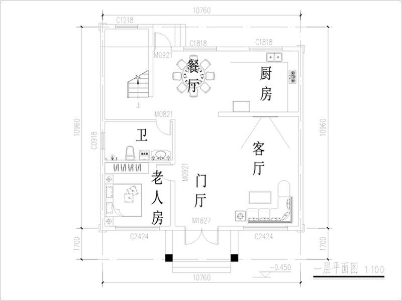 二層歐式小別墅設(shè)計一層平面布局圖