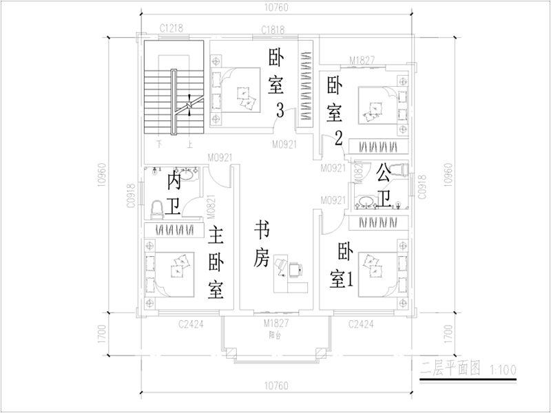 二層歐式小別墅設(shè)計二層平面布局圖