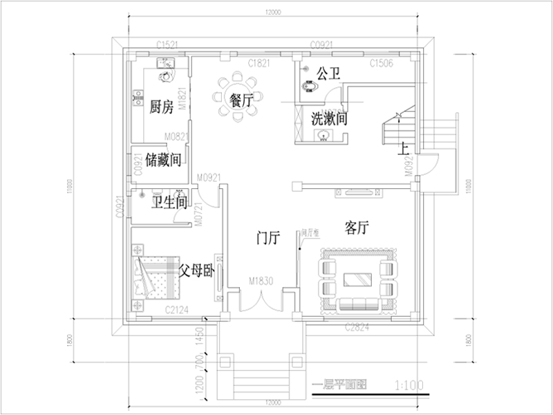 農(nóng)村三層歐式別墅一層平面布局圖