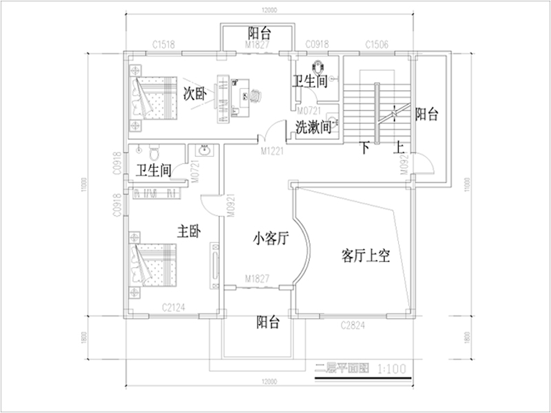 農(nóng)村三層歐式別墅二層平面布局圖