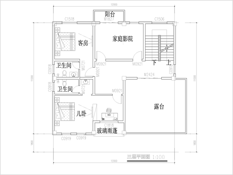 農(nóng)村三層歐式別墅三層平面布局圖