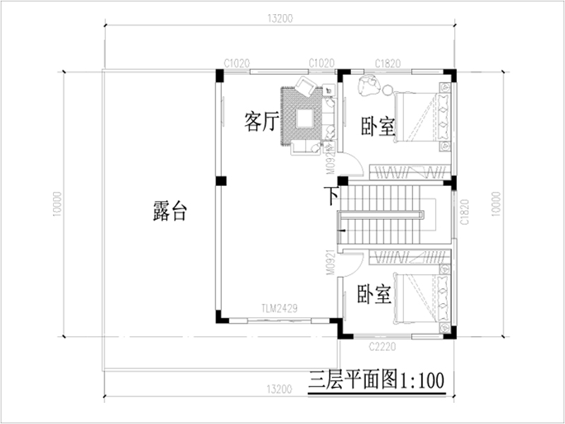 農(nóng)村小型框架別墅設(shè)計(jì)三層平面圖