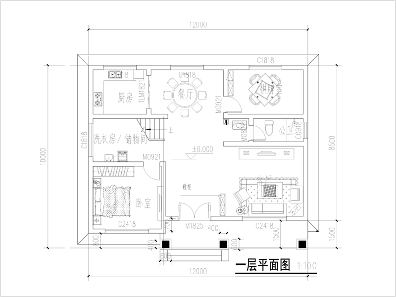 農(nóng)村自建別墅二層設(shè)計(jì)一層戶型圖