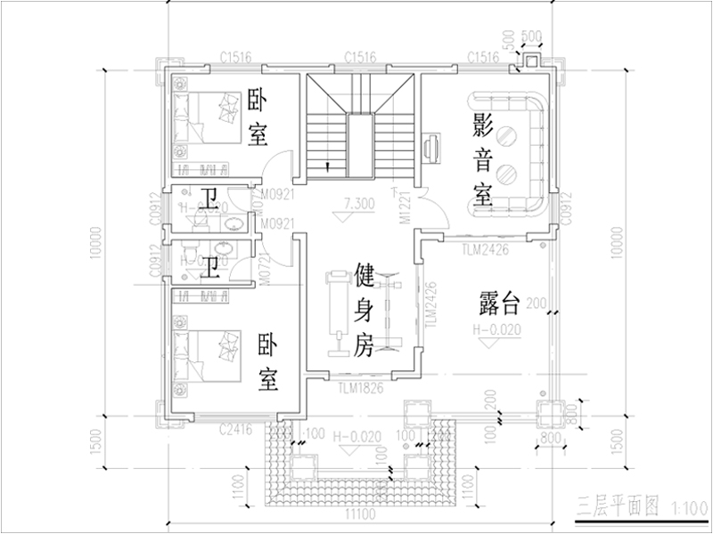 30萬農(nóng)村三層別墅三樓戶型圖