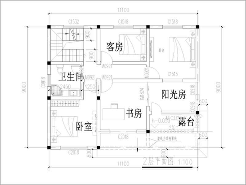 農(nóng)村二層別墅自建房二層戶型圖