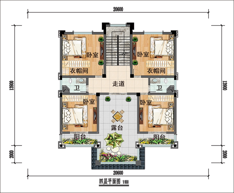 歐式雙拼別墅四樓戶型圖