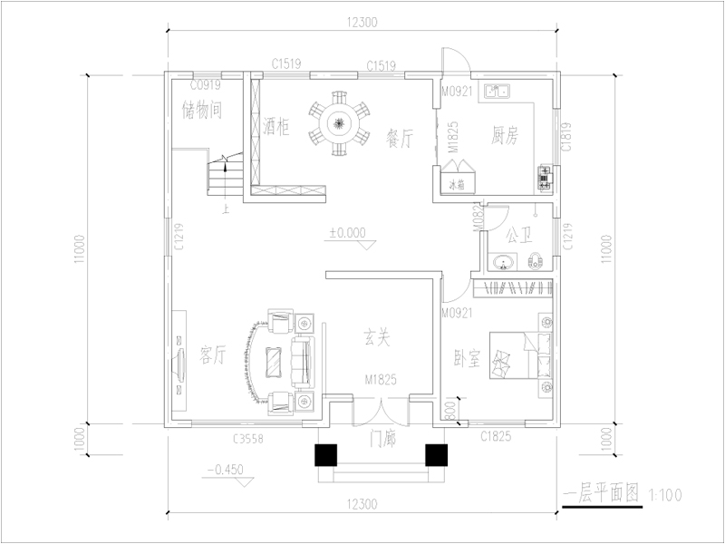 農(nóng)村三層自建別墅一層戶型圖