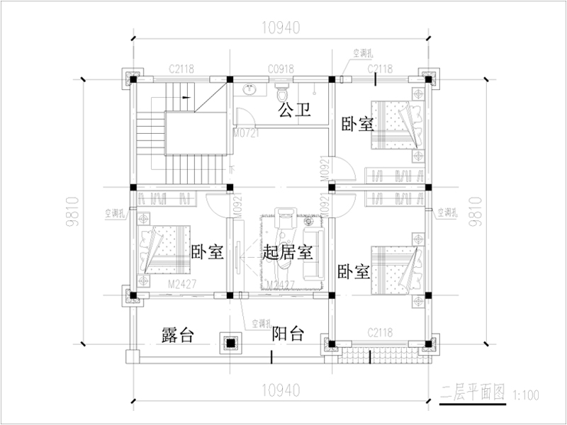 農(nóng)村樓房二層平面圖