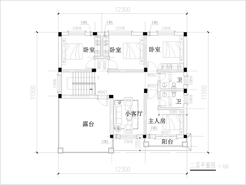 鄉(xiāng)村兩層自建房二層戶型圖