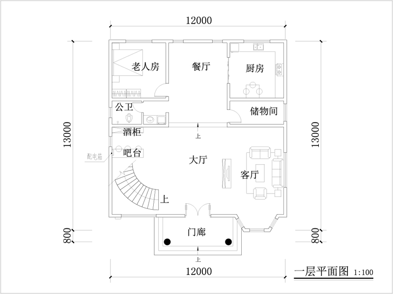 歐式別墅一層戶型圖