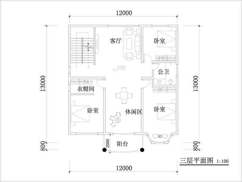 歐式別墅三層戶型圖