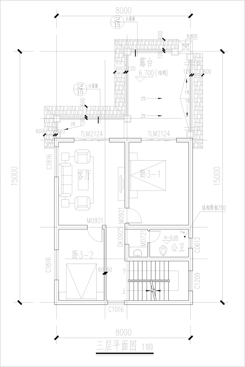 簡歐別墅三層戶型圖