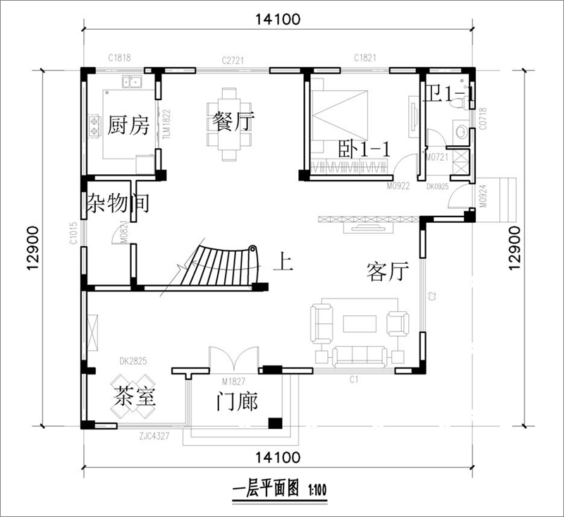 現(xiàn)代鄉(xiāng)村別墅設(shè)計一層平面圖