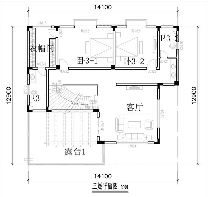 現(xiàn)代別墅設(shè)計三層平面圖