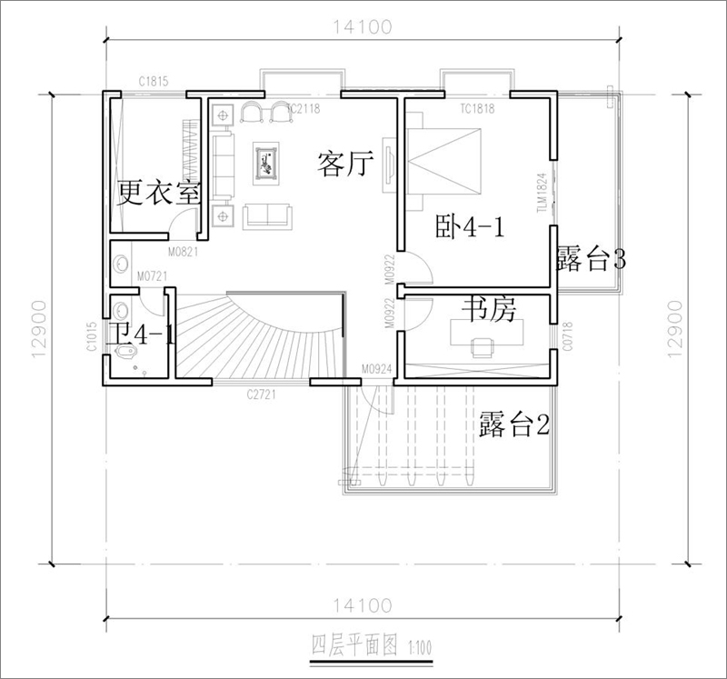 現(xiàn)代別墅設(shè)計四層平面圖