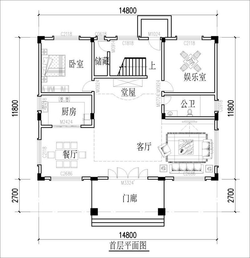 豪華歐式別墅一層戶型圖