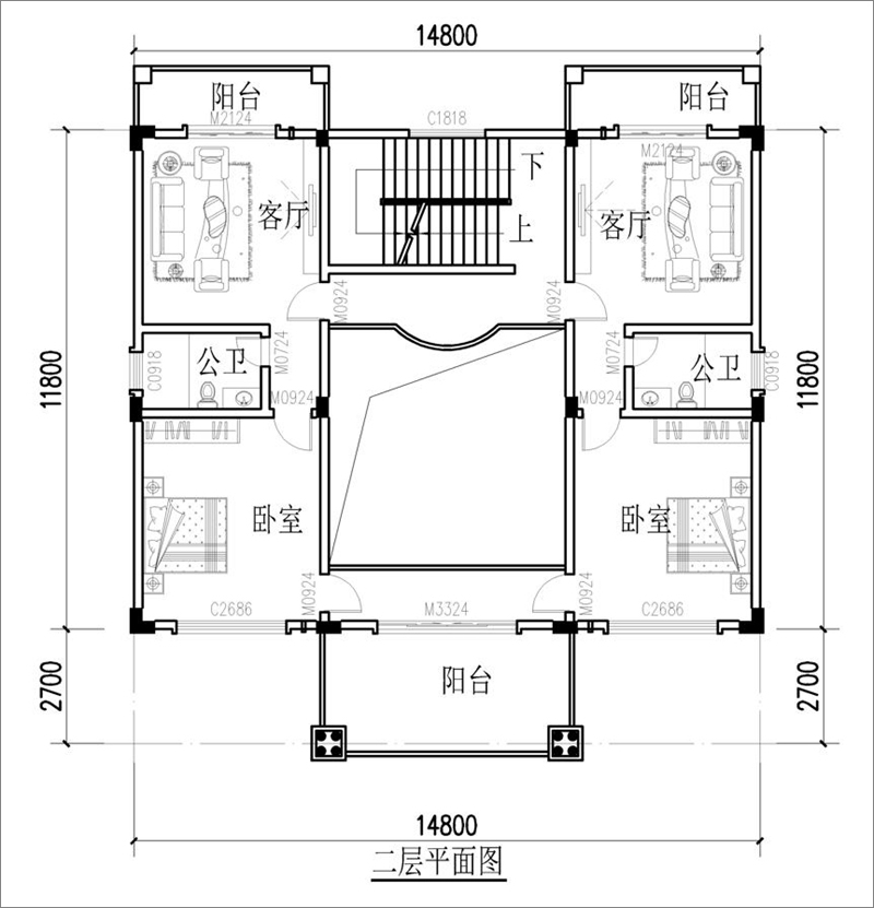 四層歐式別墅二樓戶型圖