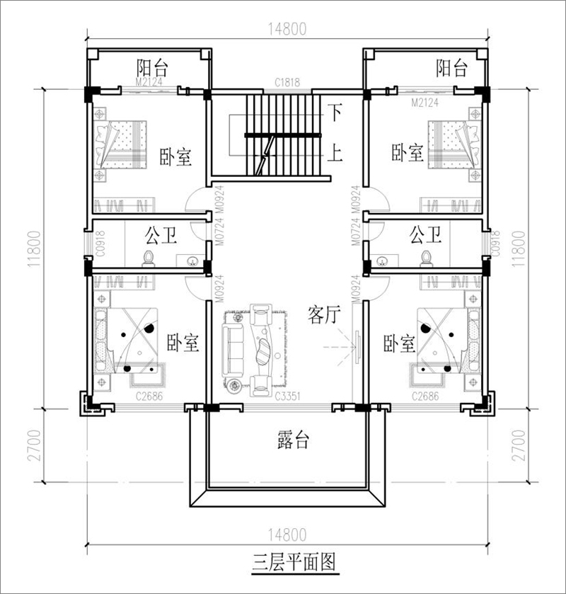 豪華歐式別墅三樓戶型圖