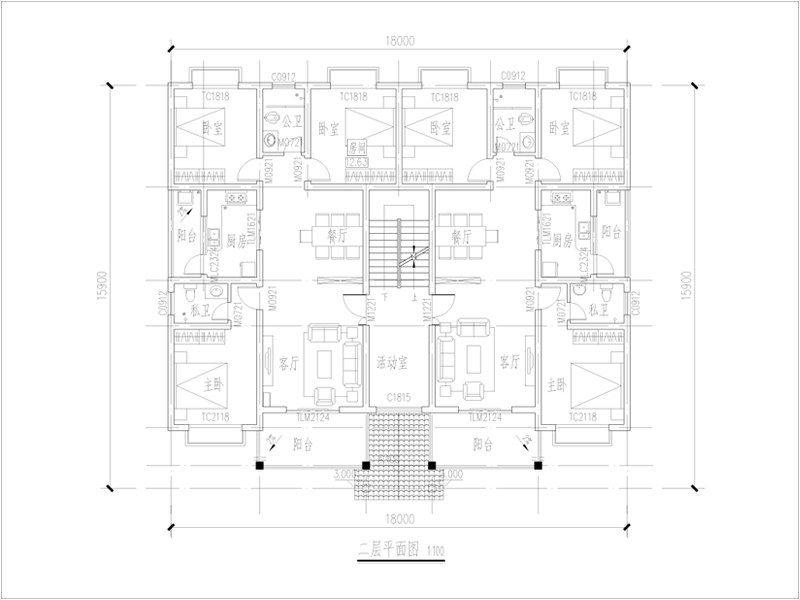 雙拼別墅二層戶型圖