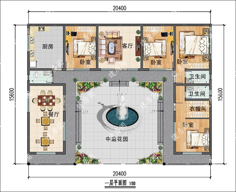 農(nóng)村一層三合院平面圖
