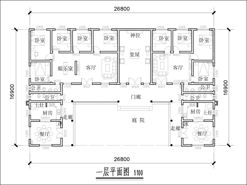 農村一層歐式小院戶型圖
