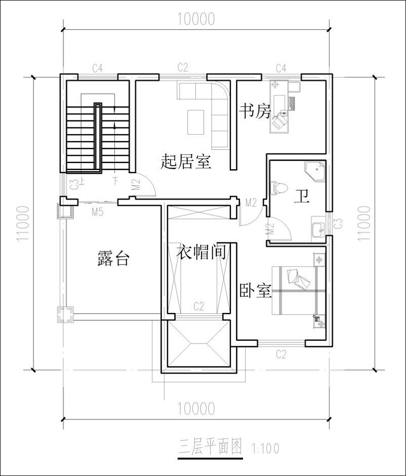 100平米三層農(nóng)村房屋平面戶(hù)型圖
