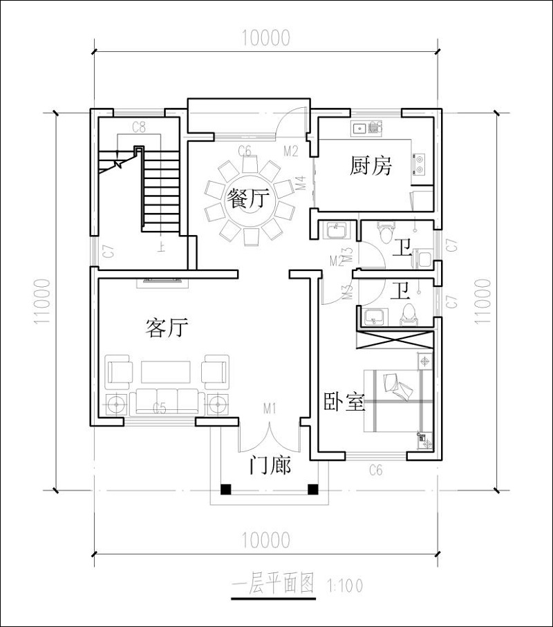 100平米三層農(nóng)村房屋設(shè)計(jì)戶(hù)型圖
