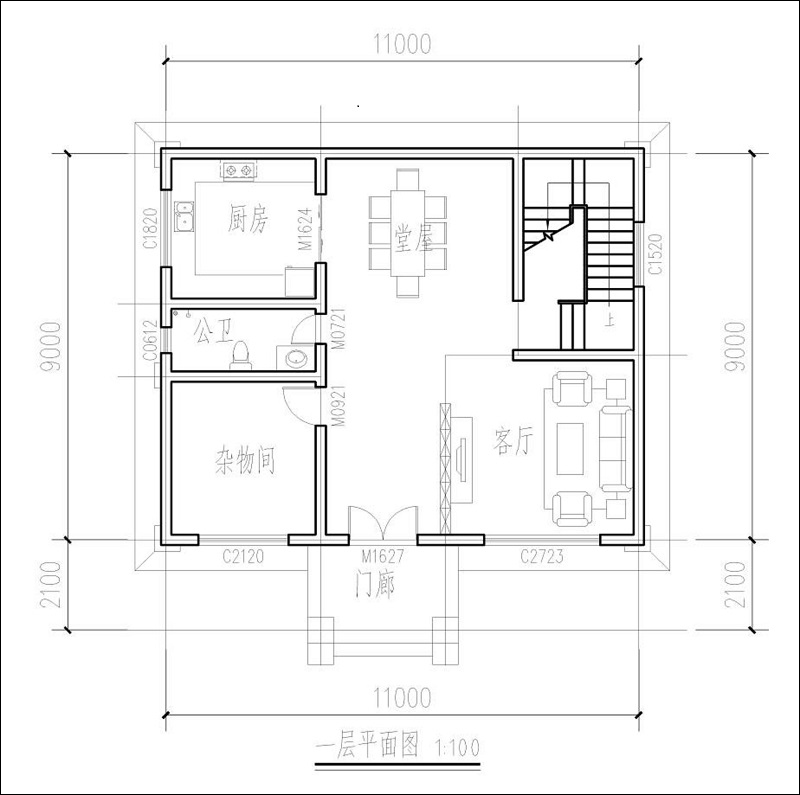 農(nóng)村一百平方三層別墅戶(hù)型圖
