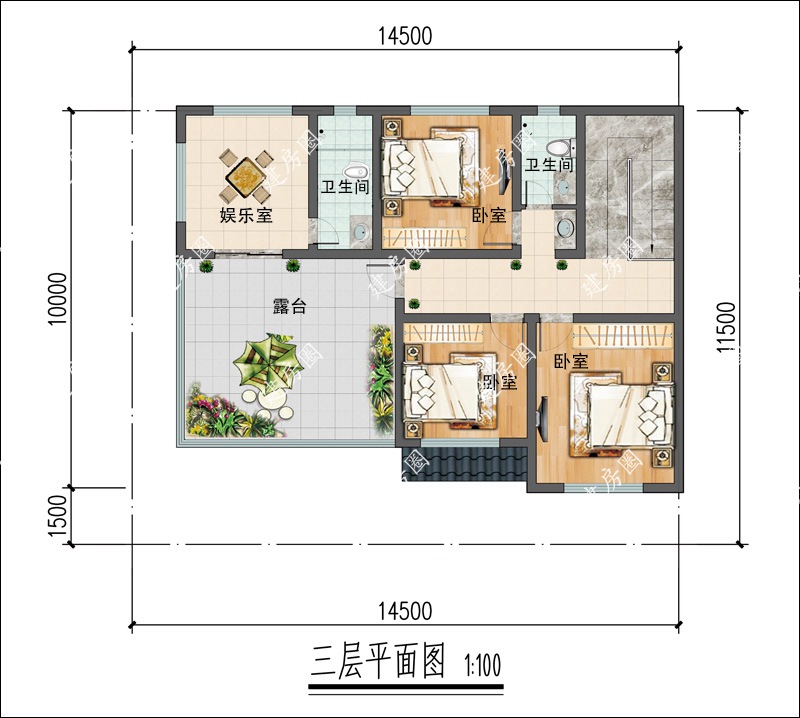 三層農(nóng)村別墅設(shè)計(jì)平面圖
