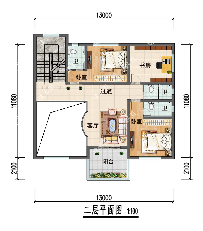 農(nóng)村三層中式別墅戶型圖