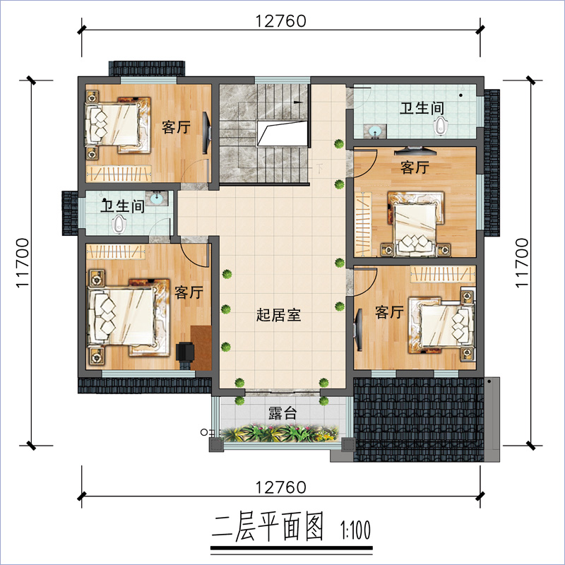 農(nóng)村140平米自建房二層平面圖