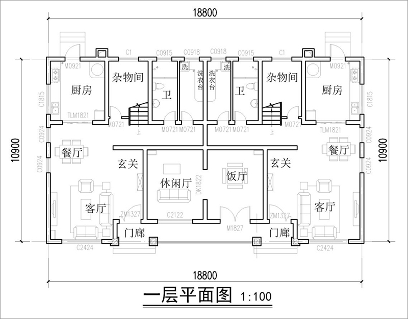 現(xiàn)代簡約二層雙拼別墅戶型圖