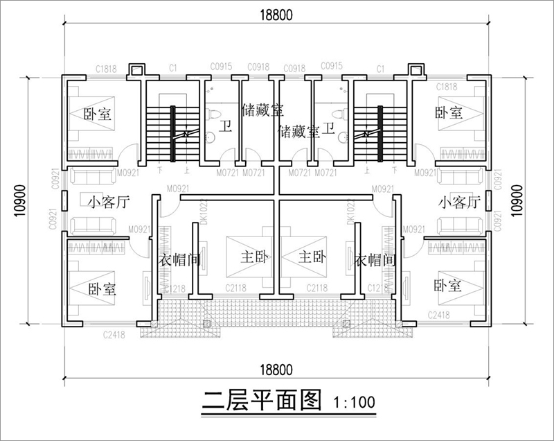 現(xiàn)代簡約二層雙拼別墅平面圖
