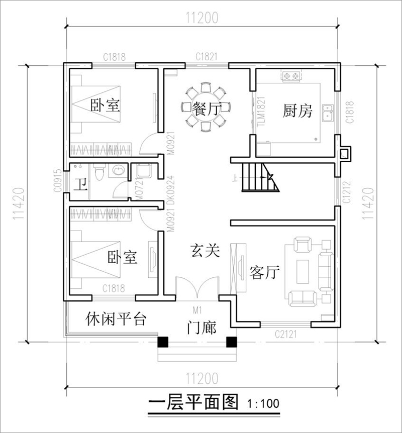 農(nóng)村120平方二層別墅戶型圖