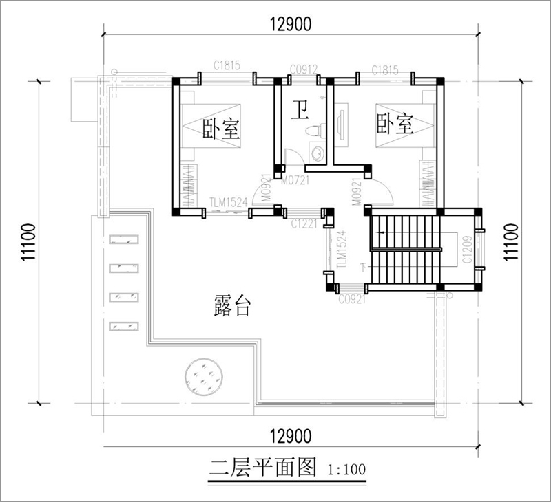 農(nóng)村二層現(xiàn)代自建房設(shè)計(jì)圖紙二層平面布局圖