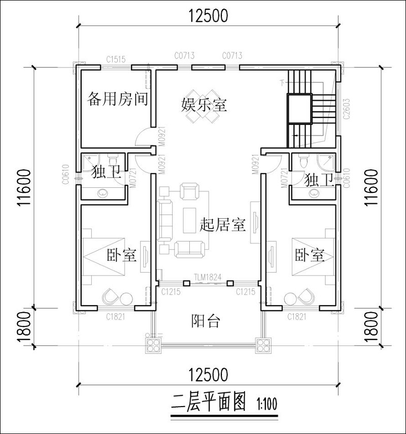 農(nóng)村自建房二層平面圖