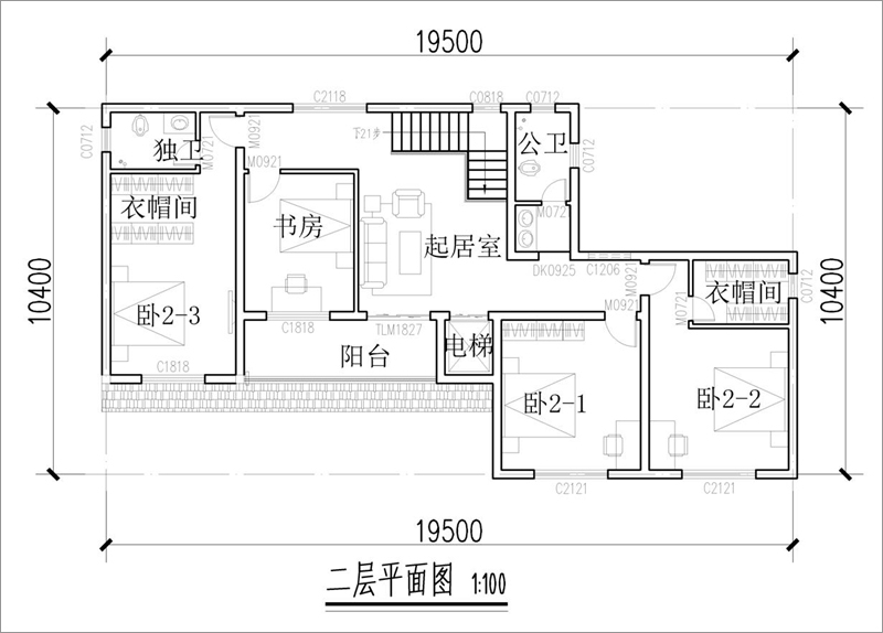 二層中式樓房設(shè)計(jì)平面圖