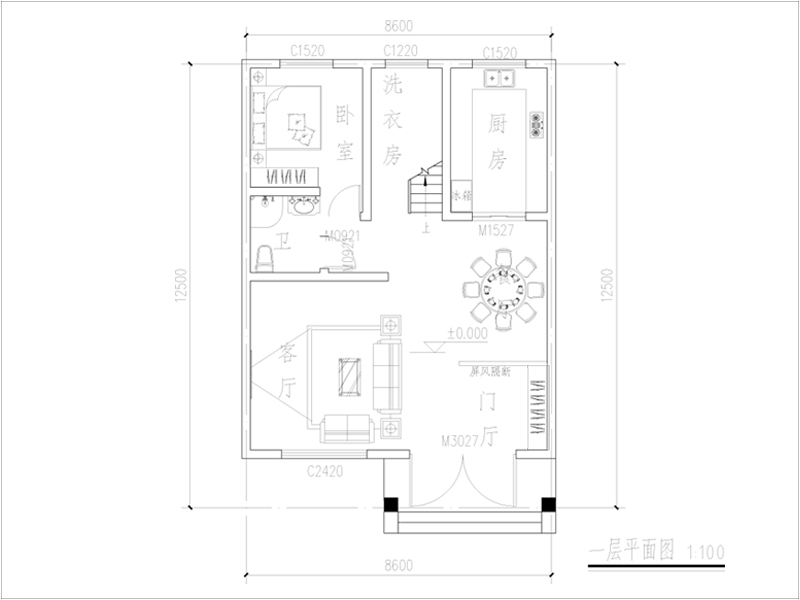 農村徽派建房圖紙一層平面圖