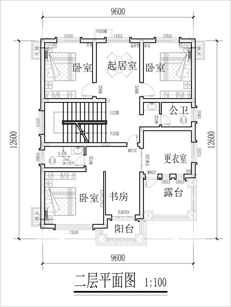 農(nóng)村別墅自建房二層平面圖