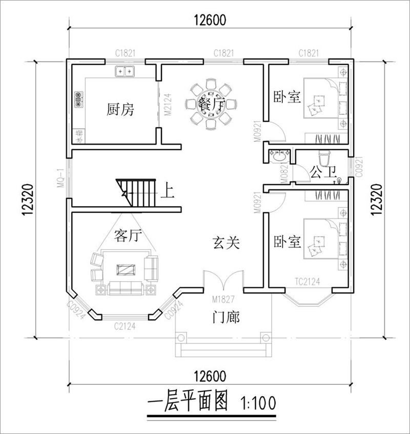 新農(nóng)村二層小別墅一層平面布局圖