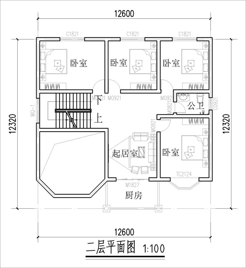 新農(nóng)村二層小別墅設(shè)計圖紙二層戶型圖