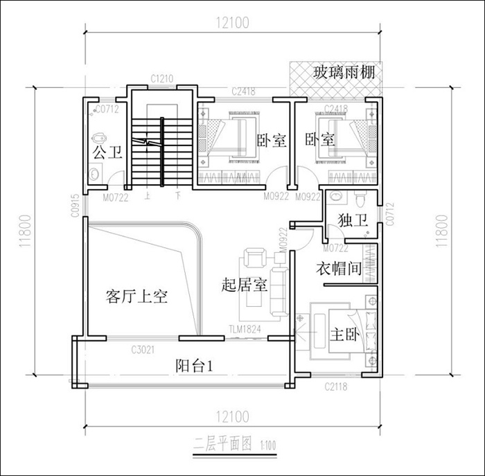 農(nóng)村現(xiàn)代風(fēng)格自建房二層平面圖