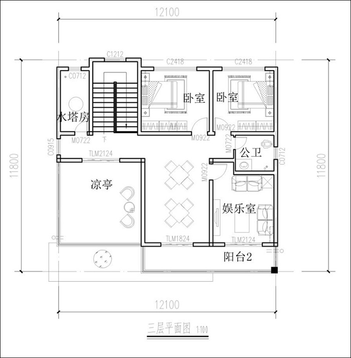 農(nóng)村現(xiàn)代風(fēng)格自建房三層平面圖