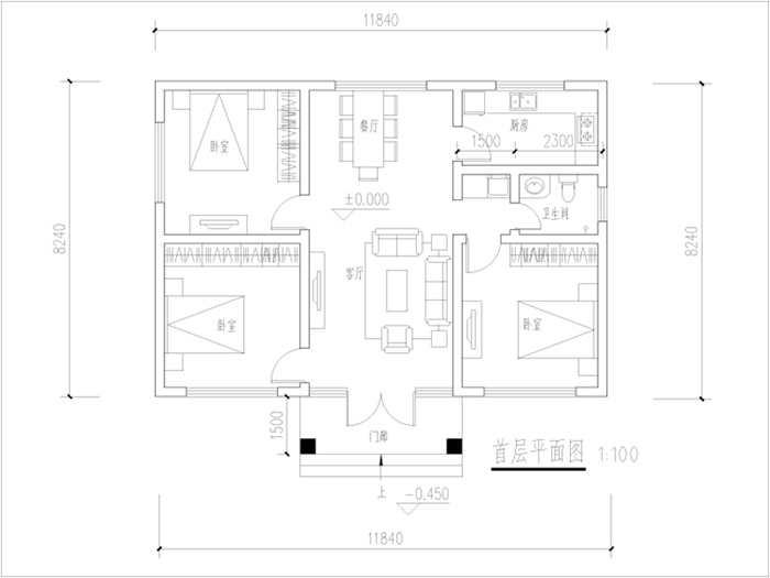 農(nóng)村自建房一層平房平面圖
