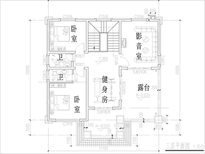11米x10米自建房平面圖