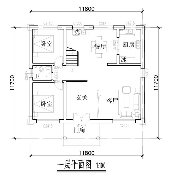 三間二層自建房平面圖