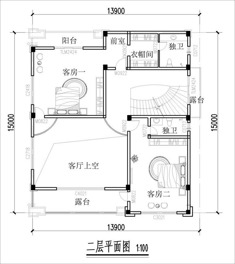 別墅二層平面圖